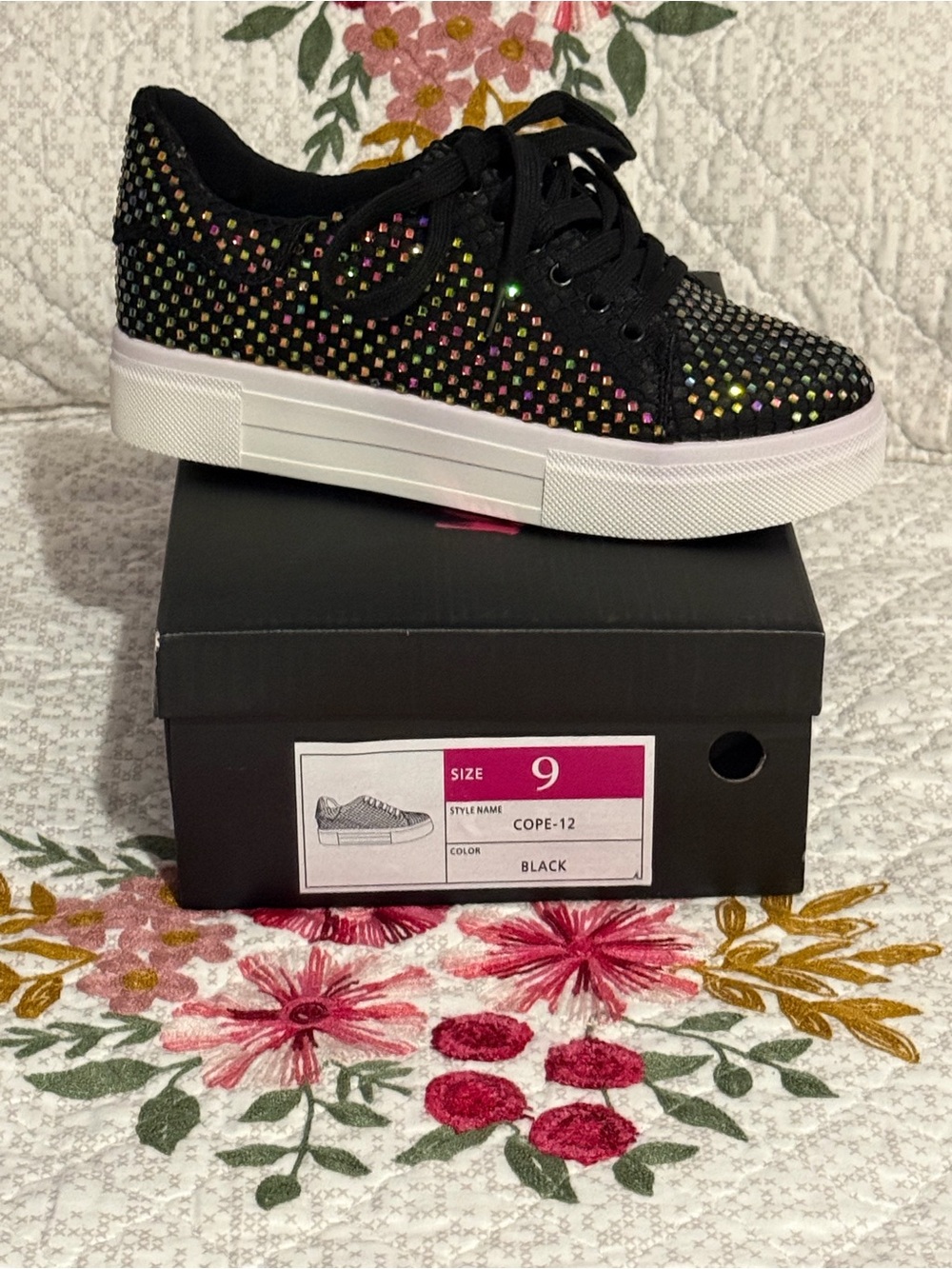 Liliana Black Rhinestone Platform Sneakers